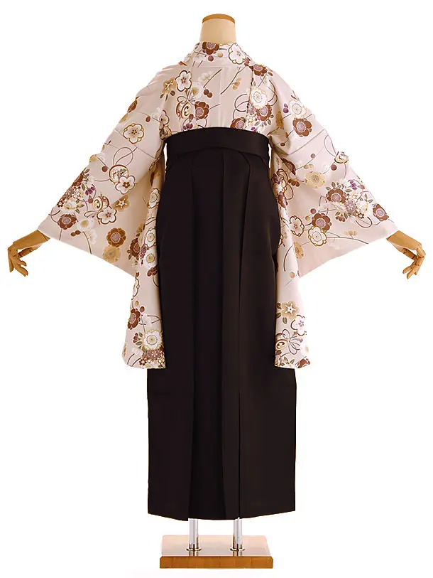 小学生卒業式袴レンタル ベージュ 梅に桜×黒袴 Z424
