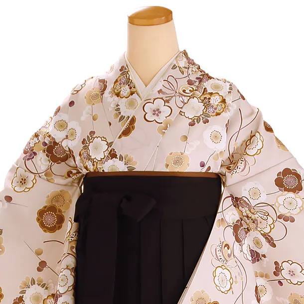 小学生卒業式袴レンタル ベージュ 梅に桜×黒袴 Z424