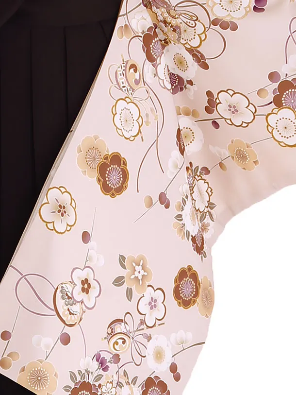 小学生卒業式袴レンタル ベージュ 梅に桜×黒袴 Z424