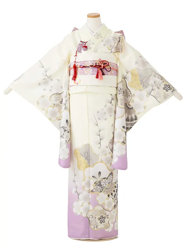 ジュニア着物レンタル（10歳前後女子結び帯） きなり　光琳梅 Z001