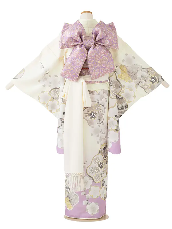 ジュニア着物レンタル（10歳前後女子結び帯） きなり　光琳梅 Z001