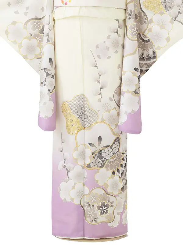 ジュニア着物レンタル（10歳前後女子結び帯） きなり　光琳梅 Z001