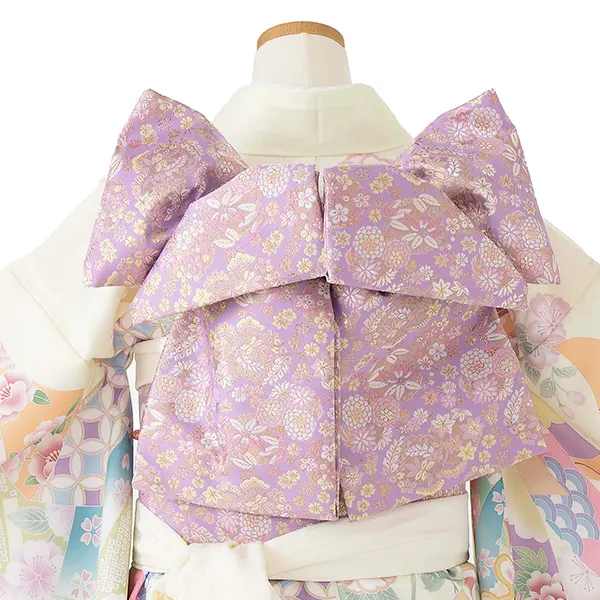 ジュニア着物レンタル（10歳前後女子結び帯）式部浪漫 ベージュ 源氏香 Z004