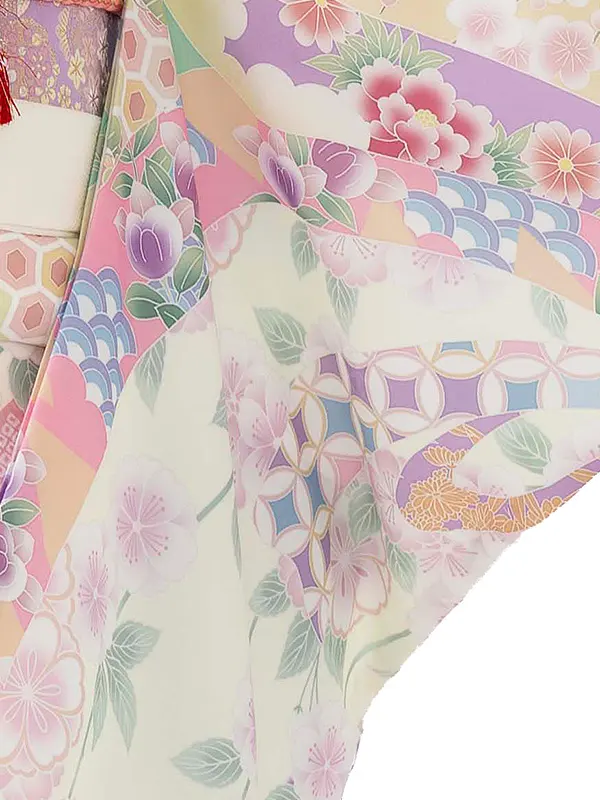 ジュニア着物レンタル（10歳前後女子結び帯）式部浪漫 ベージュ 源氏香 Z004