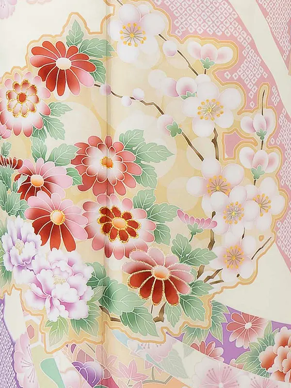 ジュニア着物レンタル（10歳前後女子結び帯）式部浪漫 ベージュ 源氏香 Z004