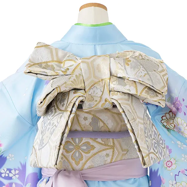 ジュニア着物レンタル（10歳前後女子結び帯）水色 桜に牡丹とまり Z006