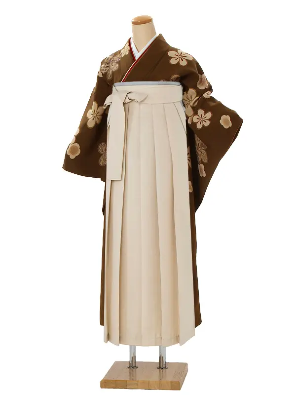 【正絹】卒業式女性袴 振袖袴 茶 梅/ベージュ袴 0079