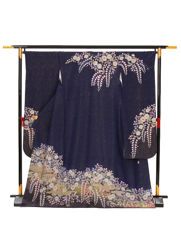 【正絹】卒業式女性袴 振袖袴 紺 辻が花/茶袴 0080