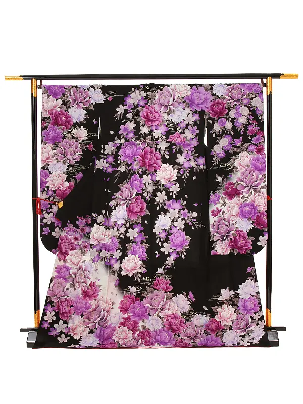 【正絹】卒業式女性袴 振袖袴 黒 牡丹 梅 桜/茶袴 0088