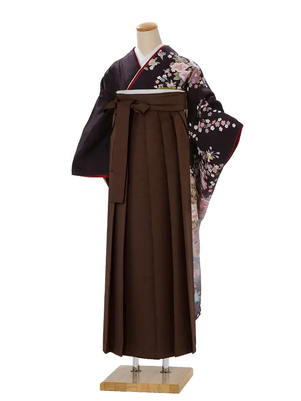【正絹】卒業式女性袴 振袖袴 紫 桜 牡丹 菊/茶袴 0090