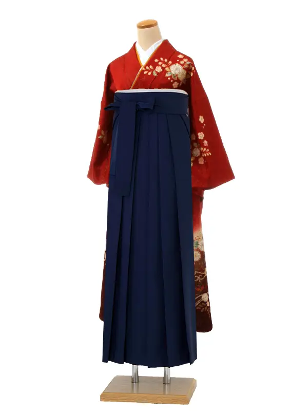 【正絹】卒業式女性袴 振袖袴 赤 辻が花/紺袴 0107