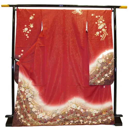 【正絹】卒業式女性袴 振袖袴 赤 辻が花/紺袴 0107