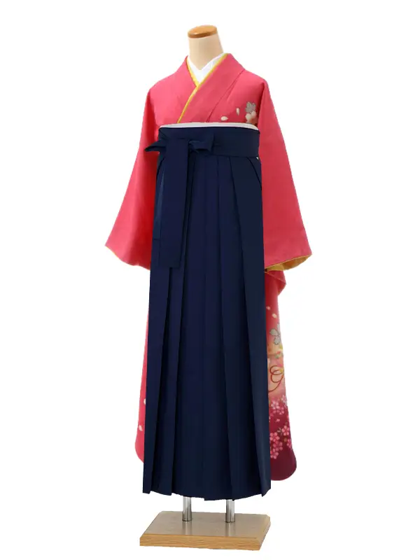 【正絹】卒業式女性袴 振袖袴 ピンク 桜菊/紺袴 0118