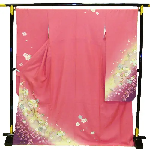 【正絹】卒業式女性袴 振袖袴 ピンク 桜菊/紺袴 0118