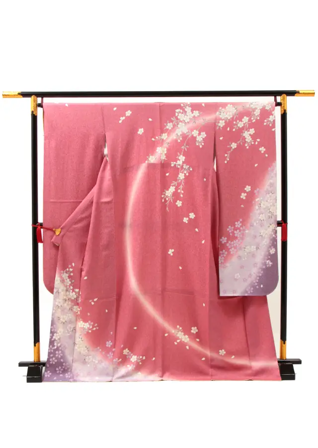 【正絹】卒業式女性袴 振袖袴 ピンク 桜/紺袴 0145