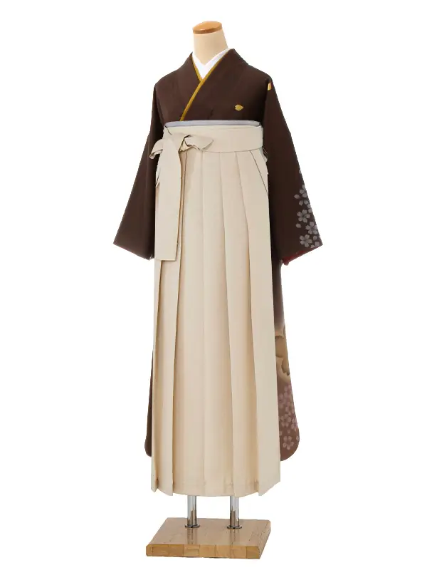 【正絹】卒業式女性袴 振袖袴 茶 桜/ベージュ袴 0149