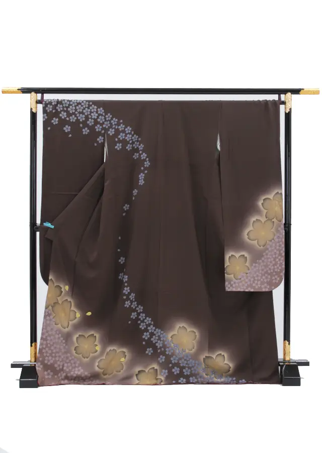 【正絹】卒業式女性袴 振袖袴 茶 桜/ベージュ袴 0149