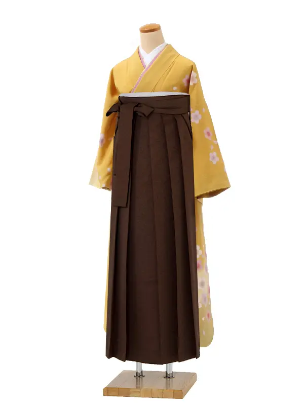 【正絹】卒業式女性袴 振袖袴 黄 桜/茶袴 0176