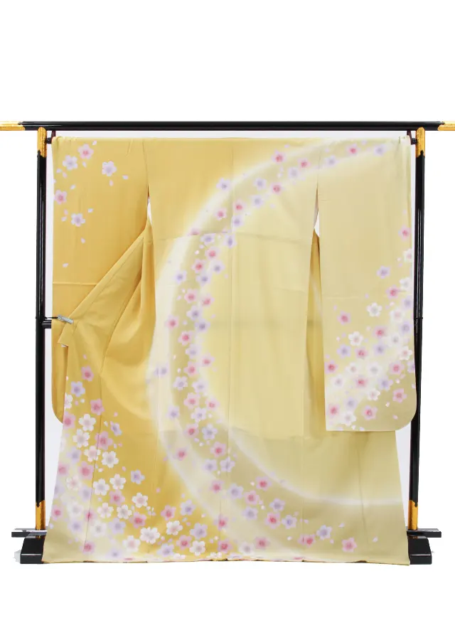 【正絹】卒業式女性袴 振袖袴 黄 桜/茶袴 0176