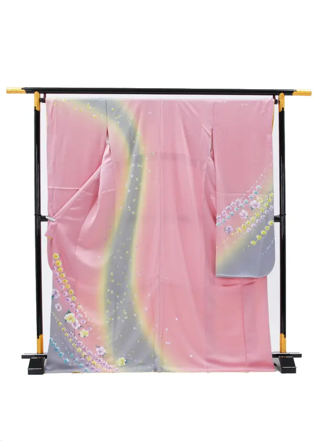 【正絹】卒業式女性袴 振袖袴 ピンク 桜/紺袴 0182