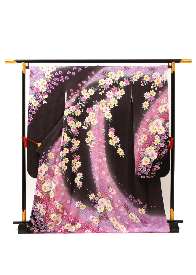 【正絹】卒業式女性袴 振袖袴 紫 桜 菊/茶袴 0204