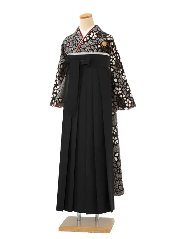 【正絹】卒業式女性袴 振袖袴 黒 桜 鹿の子絞り/黒袴 0208