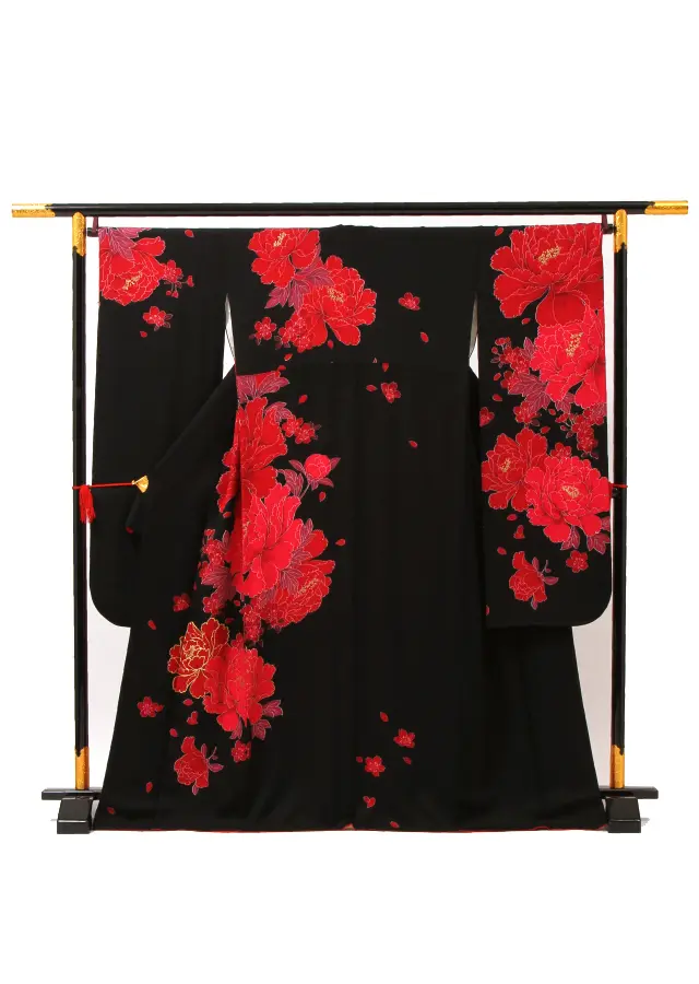 【正絹】卒業式女性袴 振袖袴 黒 梅牡丹/ベージュ袴 0250