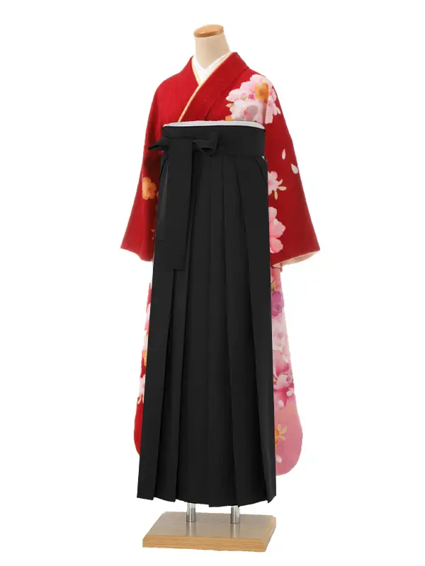 【正絹】卒業式女性袴 振袖袴 赤 桜楓/黒袴 0260
