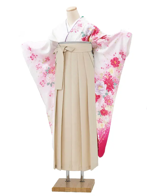 【正絹】卒業式女性袴 振袖袴 ピンク 菊牡丹/ベージュ袴 0283