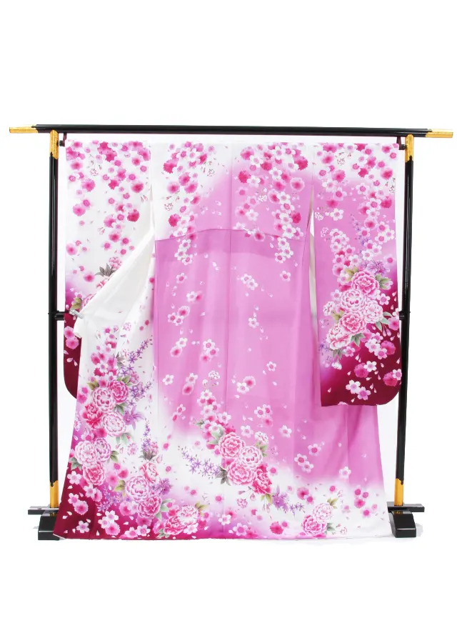 【正絹】卒業式女性袴 振袖袴 ピンク 菊桜/茶袴 0293