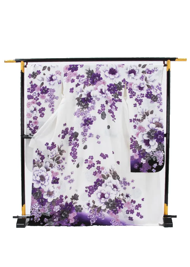 【正絹】卒業式女性袴 振袖袴 白 菊桜/ベージュ袴 0315