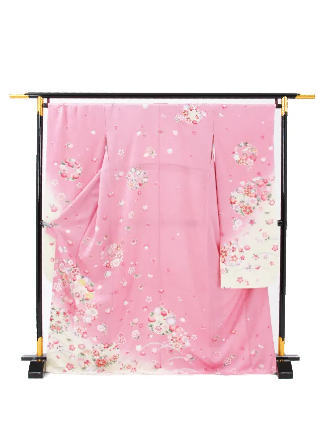 【正絹】卒業式女性袴 振袖袴 ピンク 菊梅/ベージュ袴 0350