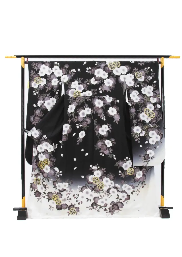 【正絹】卒業式女性袴 振袖袴 黒 八重桜/黒袴 0357