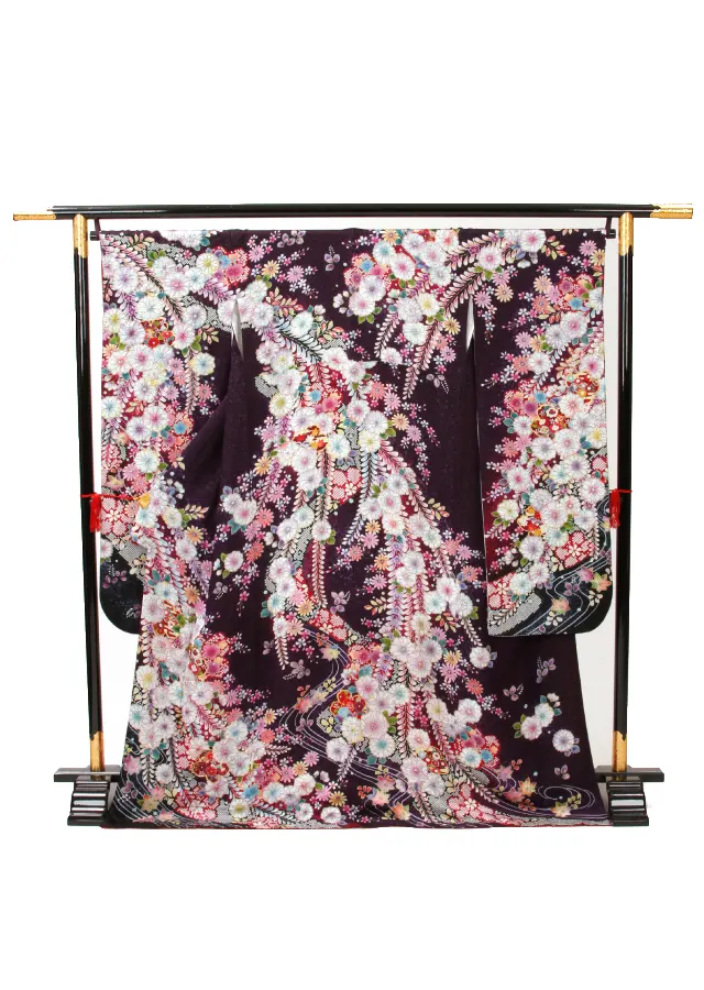 【正絹】卒業式女性袴 振袖袴 紫 辻が花/ベージュ袴 0379