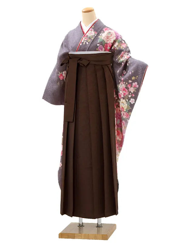 【正絹】卒業式女性袴 振袖袴 紫 牡丹菊桜/茶袴 0400