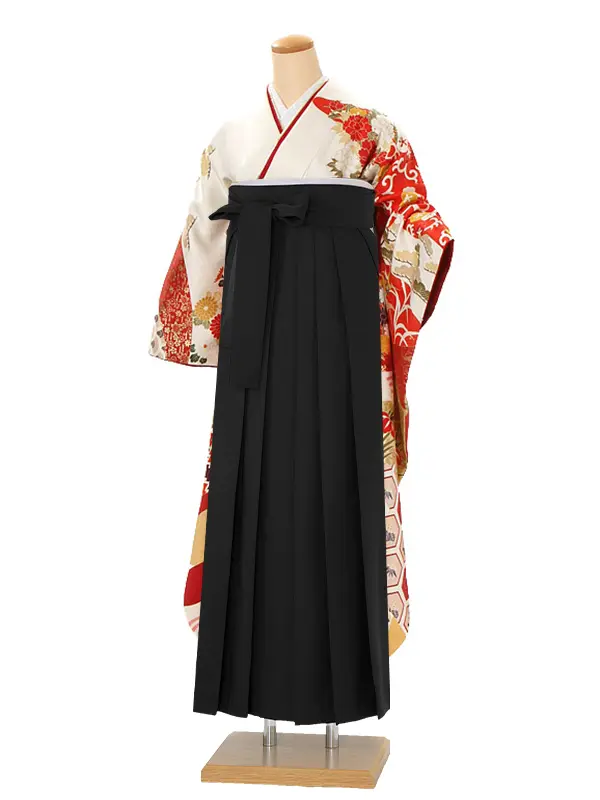 【正絹】卒業式女性袴 振袖袴 赤 菊梅 御所車/黒袴 0438