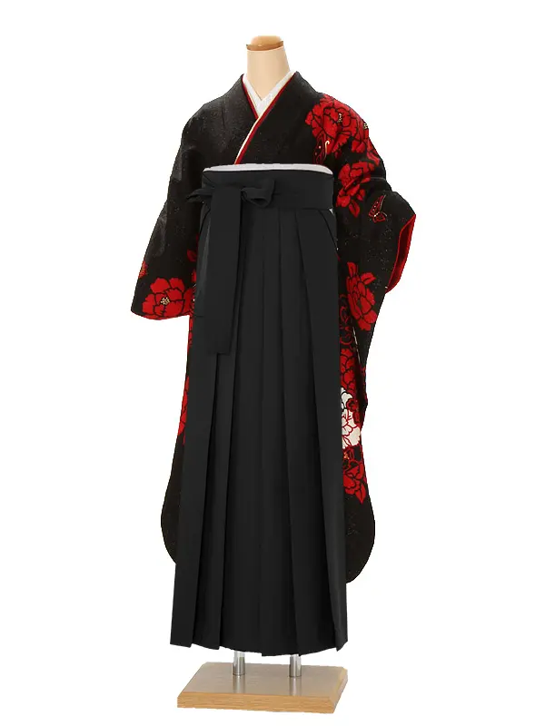 【正絹】卒業式女性袴 振袖袴 黒 牡丹蝶/黒袴 0445