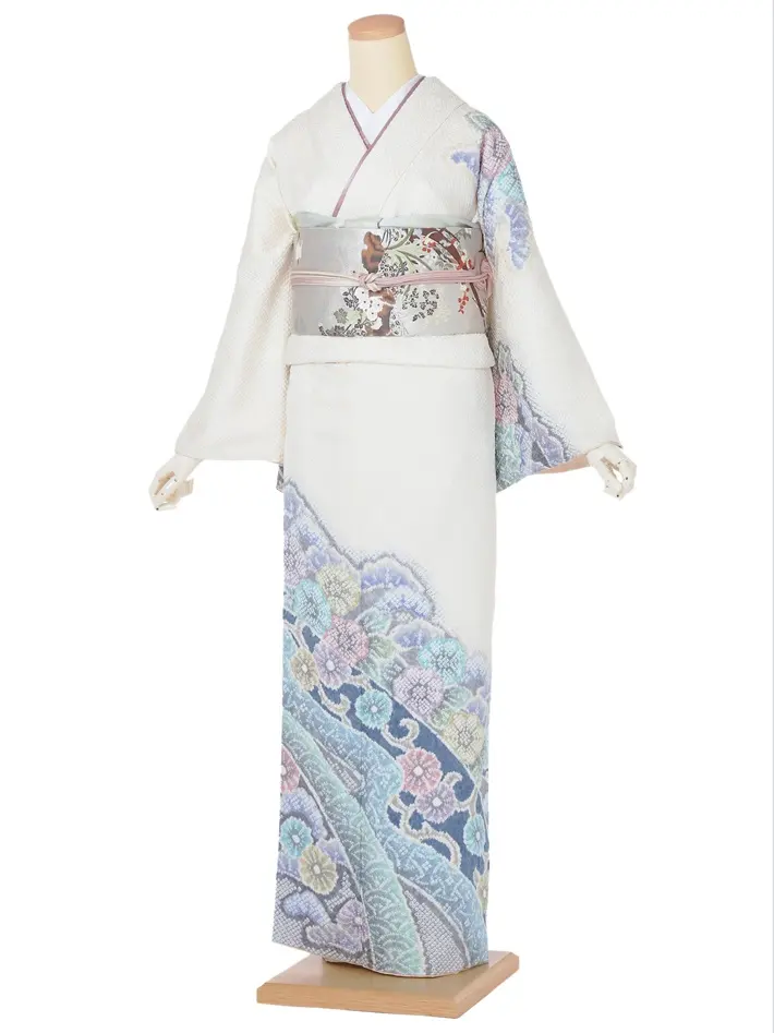総絞り 訪問着ﾚ ﾝﾀﾙ 藤娘きぬたや 白 8AD613