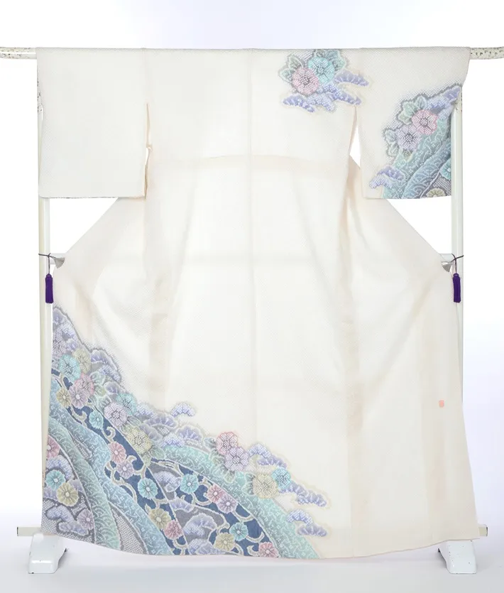 総絞り 訪問着ﾚ ﾝﾀﾙ 藤娘きぬたや 白 8AD613