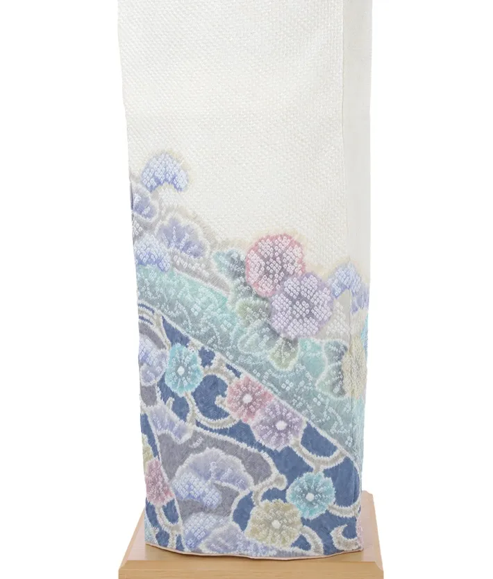 総絞り 訪問着ﾚ ﾝﾀﾙ 藤娘きぬたや 白 8AD613