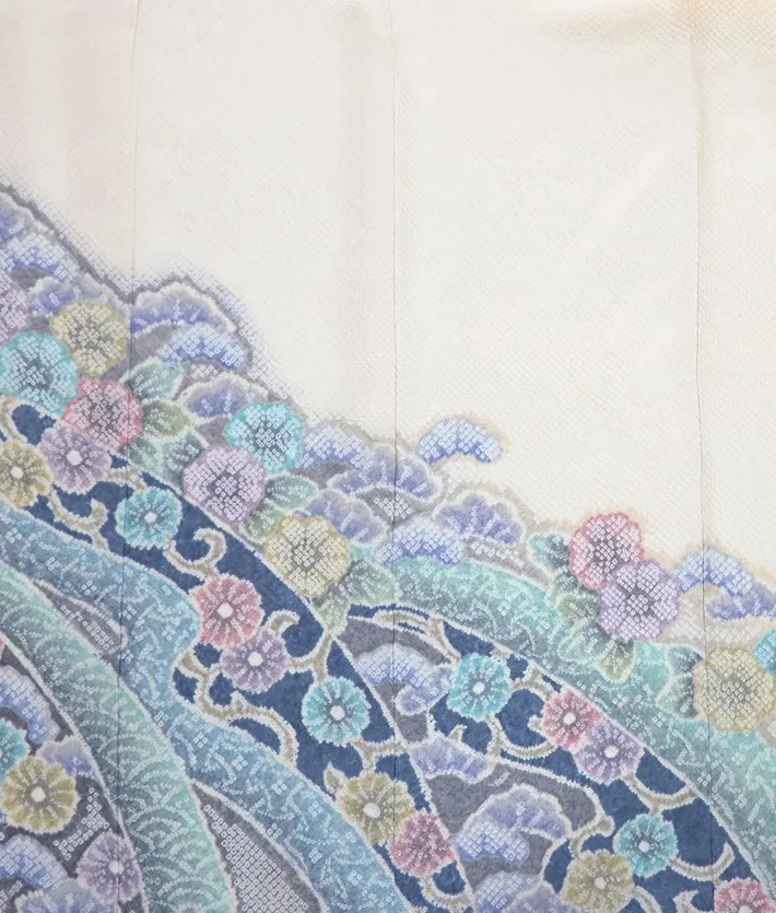 総絞り 訪問着ﾚ ﾝﾀﾙ 藤娘きぬたや 白 8AD613