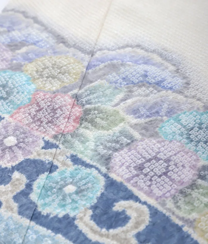 総絞り 訪問着ﾚ ﾝﾀﾙ 藤娘きぬたや 白 8AD613