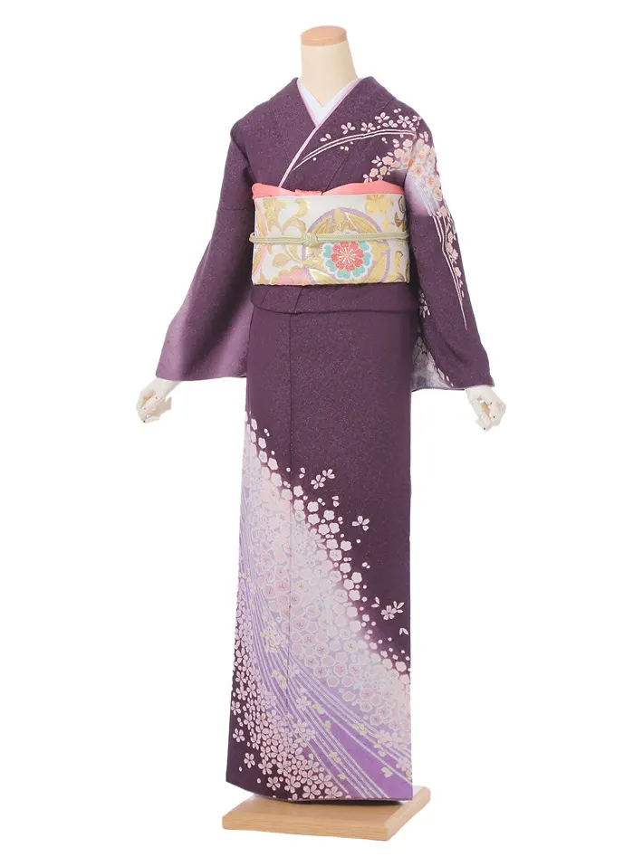 正絹訪問着ﾚ ﾝﾀﾙ 紫 おぼろ染調 ラメ 8AD628