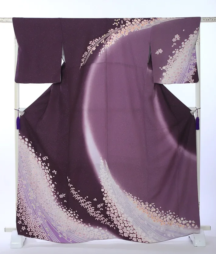正絹訪問着ﾚ ﾝﾀﾙ 紫 おぼろ染調 ラメ 8AD628