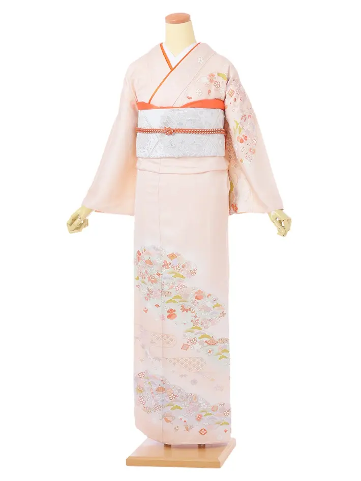 正絹訪問着ﾚ ﾝﾀﾙ ピンク 霞 宝尽くし 8AD632