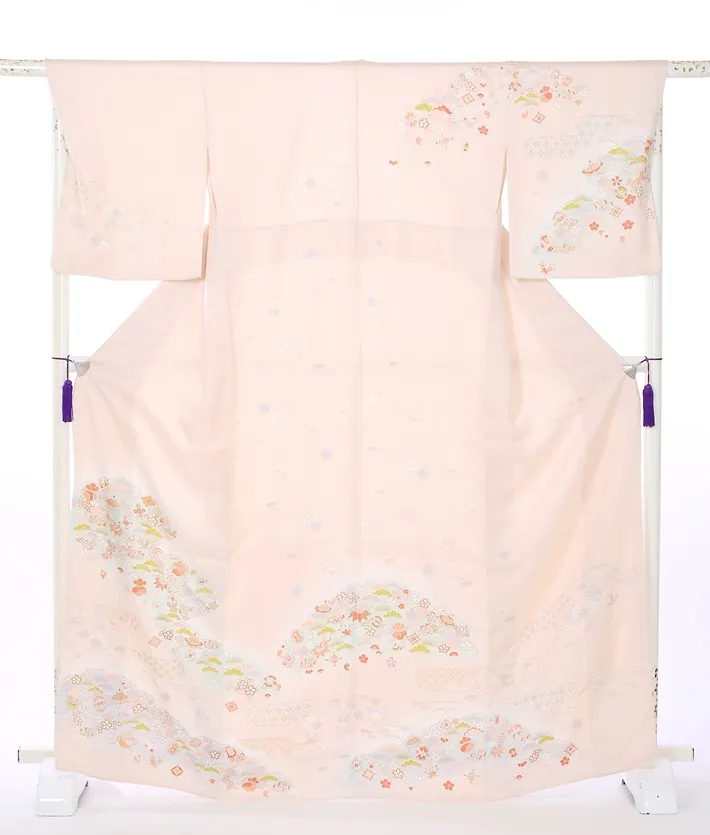 正絹訪問着ﾚ ﾝﾀﾙ ピンク 霞 宝尽くし 8AD632