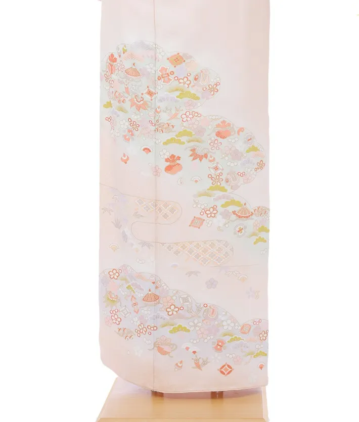 正絹訪問着ﾚ ﾝﾀﾙ ピンク 霞 宝尽くし 8AD632