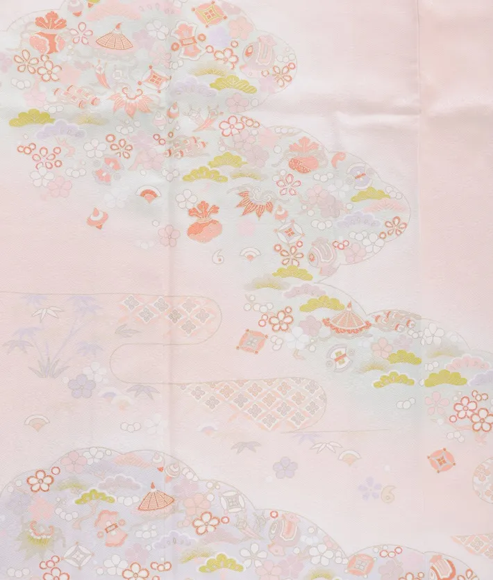 正絹訪問着ﾚ ﾝﾀﾙ ピンク 霞 宝尽くし 8AD632