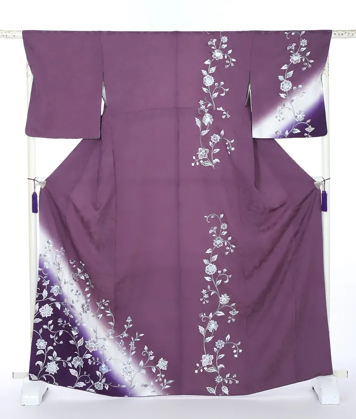 正絹訪問着ﾚ ﾝﾀﾙ 紫 花唐草 粋 8AD633