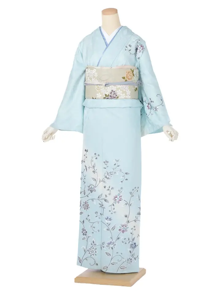 正絹訪問着ﾚ ﾝﾀﾙ 水色 花唐草 8AD634